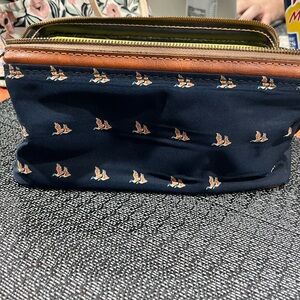 Navy Blue Cosmetic Bag with Bird Print-Vintage
